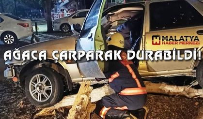 Kontrolden çıkan araç ağaca çarparak durabildi