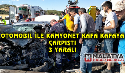 Otomobil ile kamyonet kafa kafaya çarpıştı: 3 yaralı