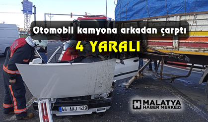 Otomobil kamyona arkadan çarptı: 4 yaralı