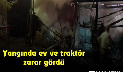 Yangında ev ve traktör zarar gördü